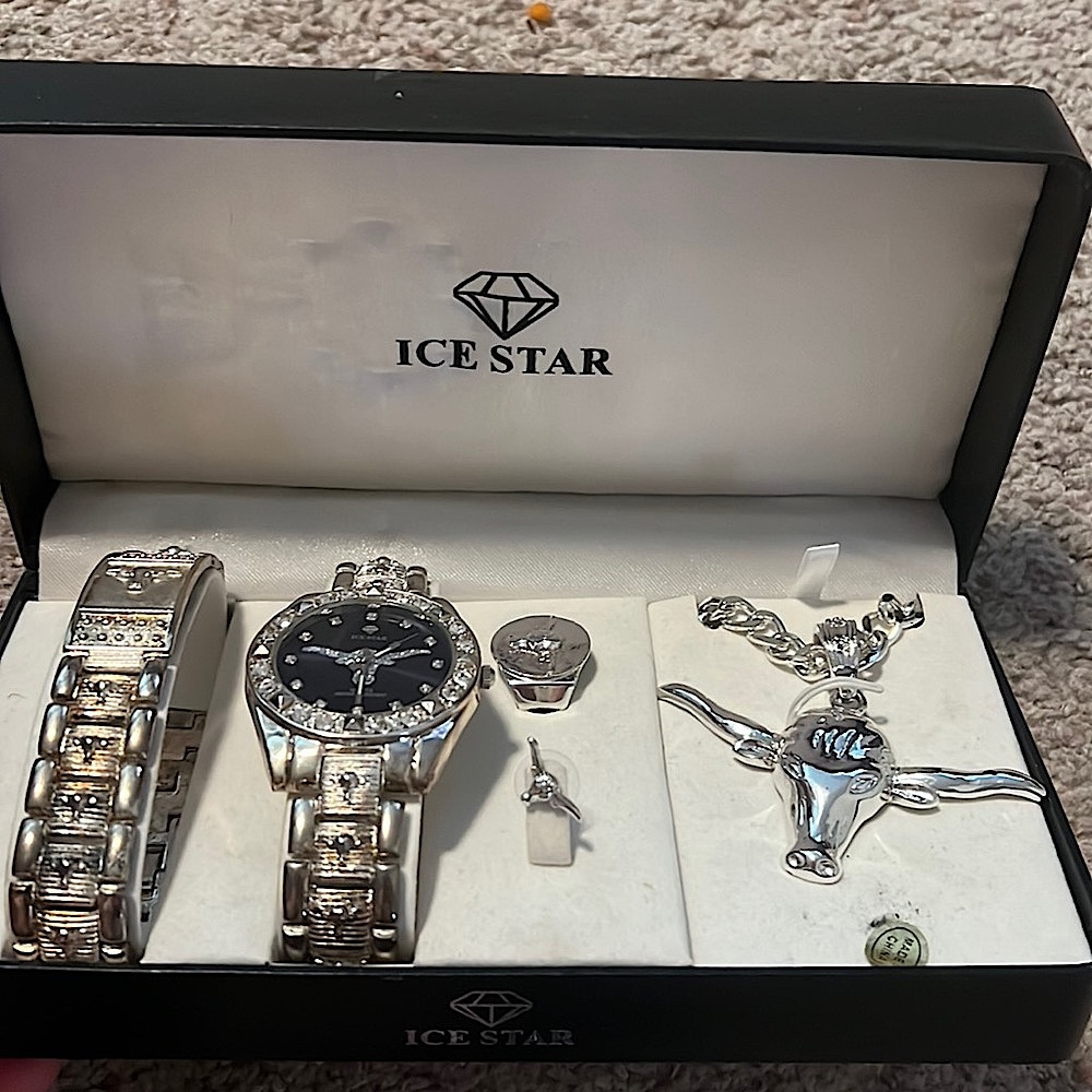 Ice star, watch, earring, necklace, ring, and bracelet set